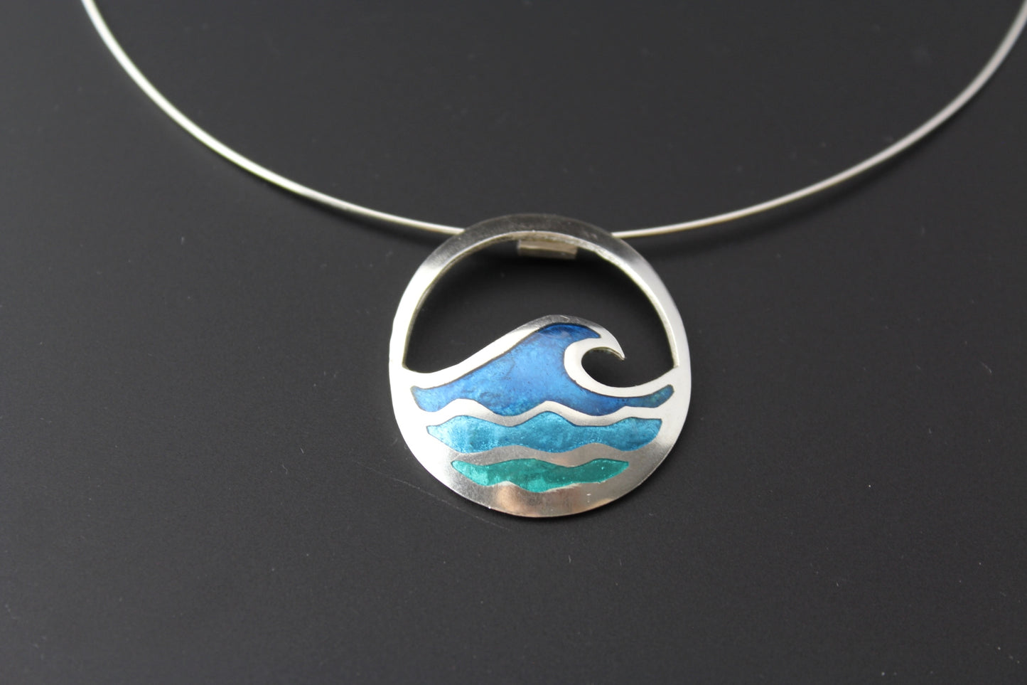 Waves of Blue, Champlevé Enamel Pendant