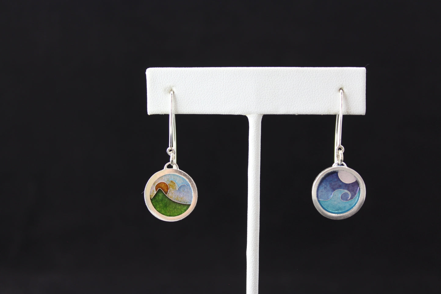 Day & Night, Beach & Mountains, Dangle Champlevé & Cloisonné Enamel Earrings