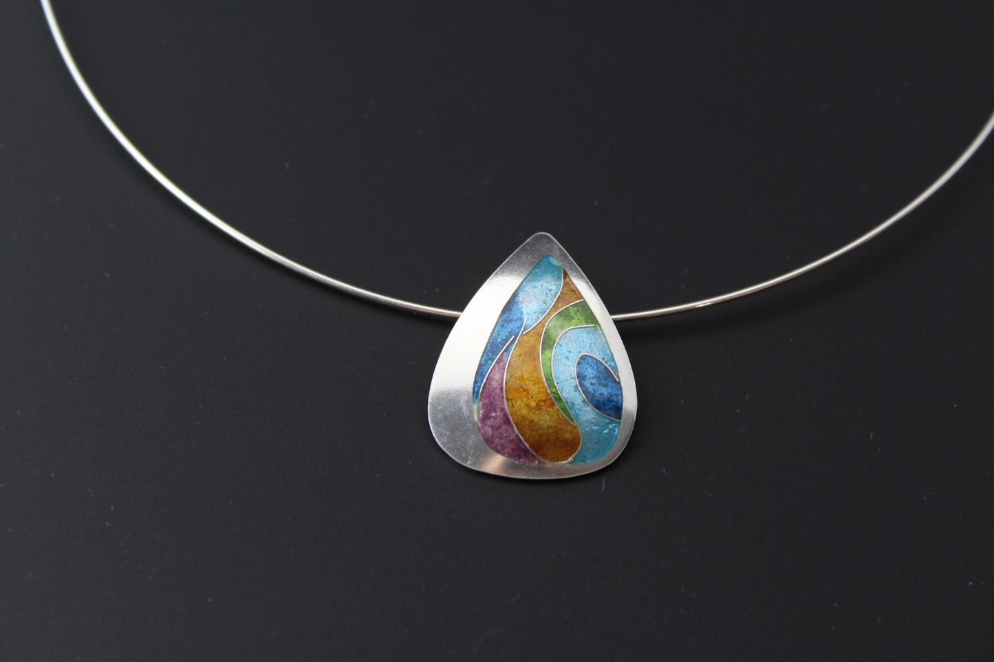 Abstract Teardrop Champlevé & Cloisonné Enamel Pendant