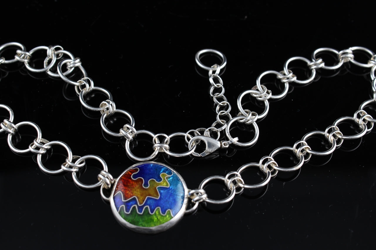Abstract Circle Cloisonné Enamel Necklace