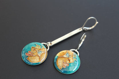 One of the Guys, Cloisonné Enamel Asymmetrical Earrings