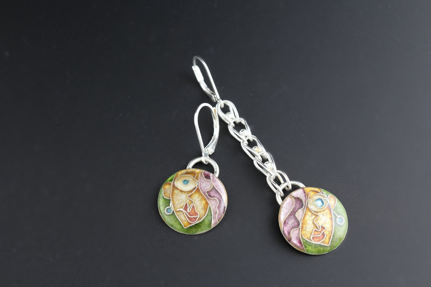 Mrs Diva, Cloisonné Enamel Asymmetrical Earrings