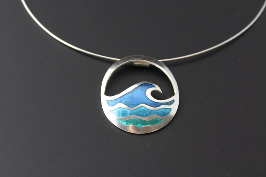 Waves of Blue, Champlevé Enamel Pendant