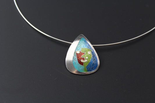 Face Teardrop Champlevé & Cloisonné Enamel Pendant