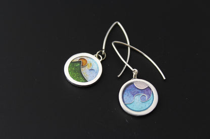 Day & Night, Beach & Mountains, Dangle Champlevé & Cloisonné Enamel Earrings