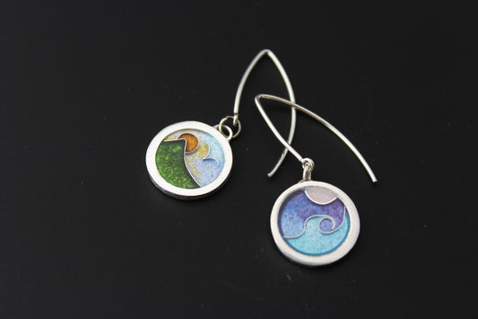 Day & Night, Beach & Mountains, Dangle Champlevé & Cloisonné Enamel Earrings