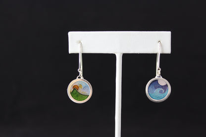 Day & Night, Beach & Mountains, Dangle Champlevé & Cloisonné Enamel Earrings