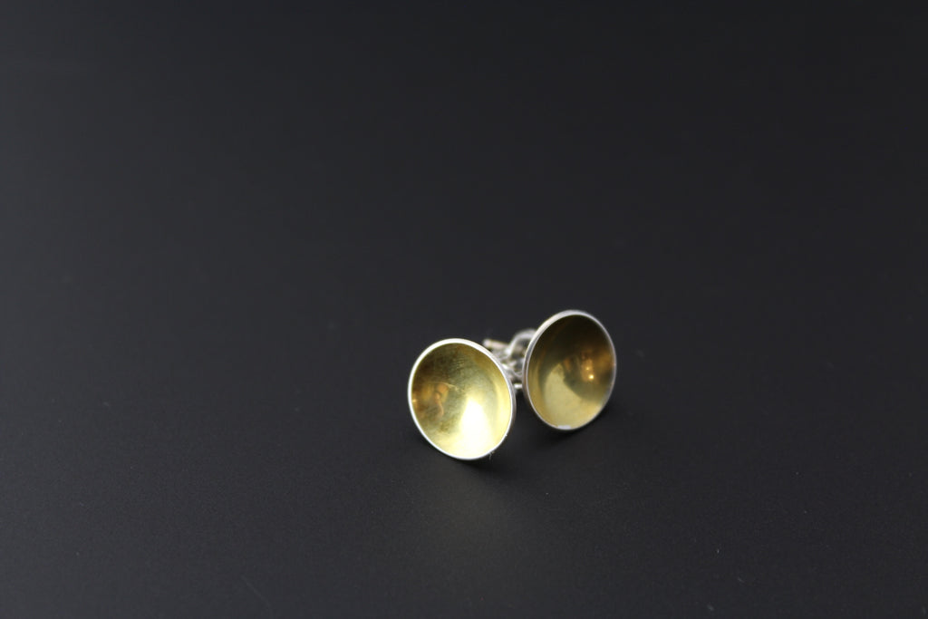 Keum-Boo Circle Stud Earrings, 24K Gold & Fine Silver