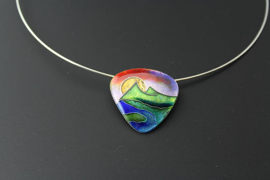 Sunset Over The Mountains Cloisonné Enamel Pendant