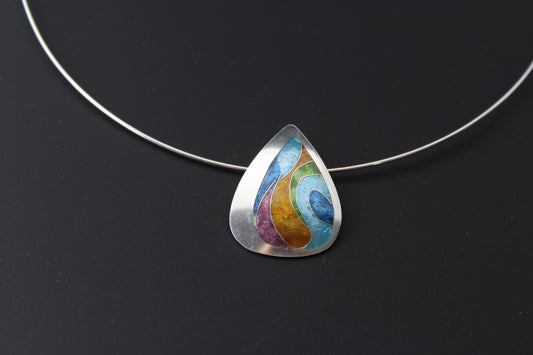 Abstract Teardrop Champlevé & Cloisonné Enamel Pendant
