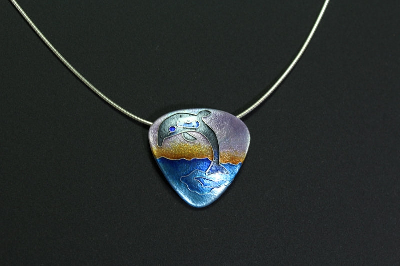 Dolphin Jumping, Cloisonné Enamel Pendant