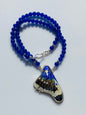 Butterfly Wing in Deep Blue Cloisonné Enamel Pendant & Lapis Bead Necklace