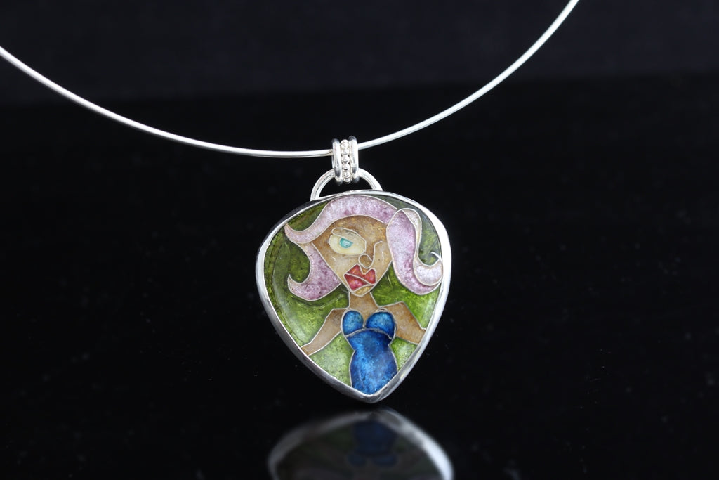 Shelia Blue Dress, Cloisonné Enamel Pendant