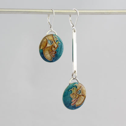 One of the Guys, Cloisonné Enamel Asymmetrical Earrings