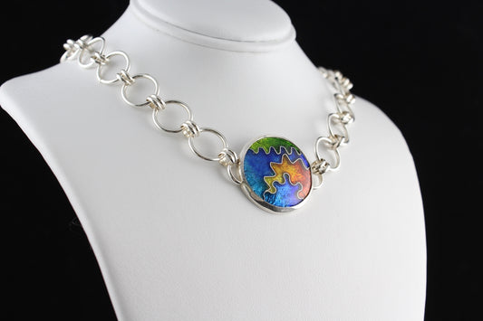 Abstract Circle Cloisonné Enamel Necklace