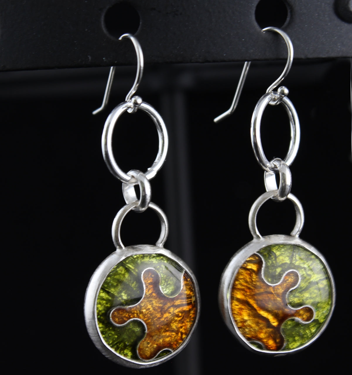 Abstract Dangle, Cloisonné Enamel Earrings