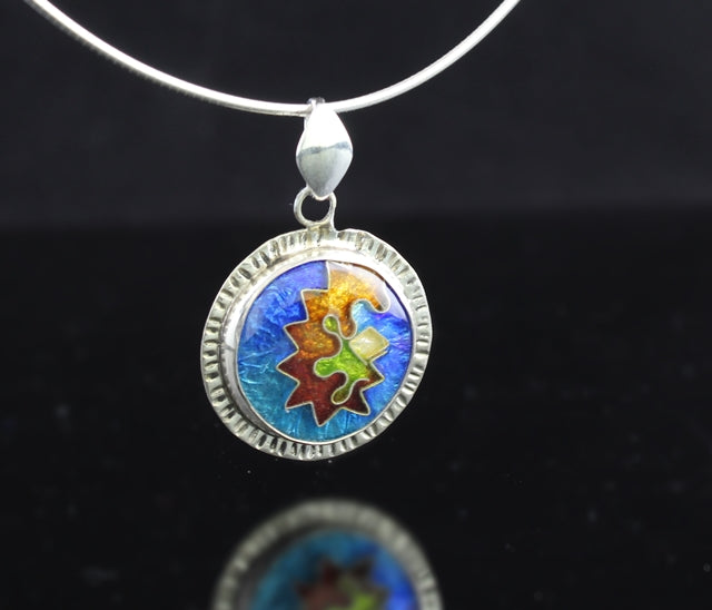 Abstract Circle Cloisonné Enamel Pendant with Dangle