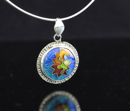Abstract Circle Cloisonné Enamel Pendant with Dangle
