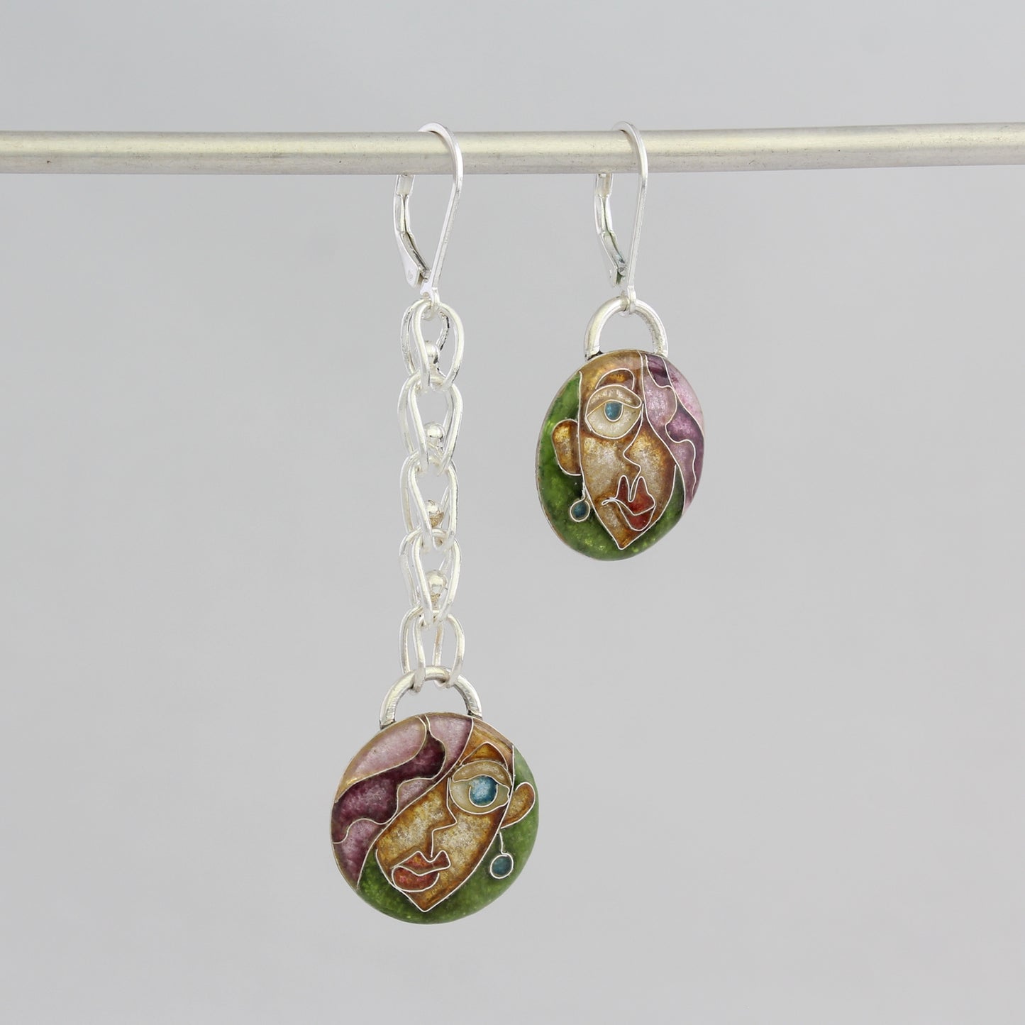 Mrs Diva, Cloisonné Enamel Asymmetrical Earrings