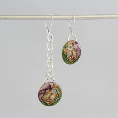 Mrs Diva, Cloisonné Enamel Asymmetrical Earrings