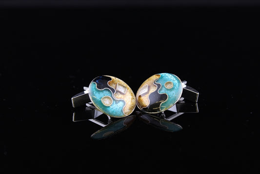 Abstract Cloisonne Enamel Cufflinks