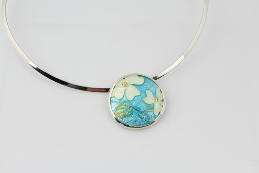 Dogwood, Cloisonné Enamel Pendant