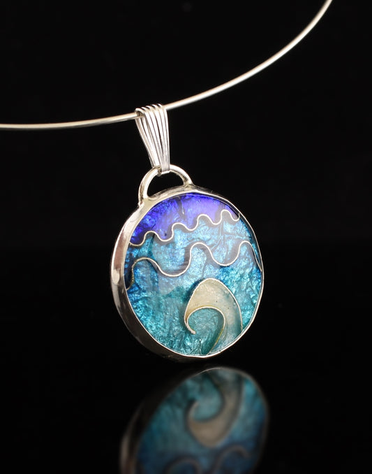 Abstract Sea Circle Cloisonné Enamel Pendant