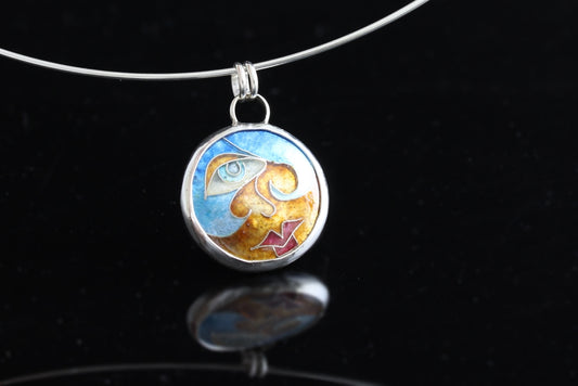 Shelia, Cloisonné Enamel Pendant, .75" Circle